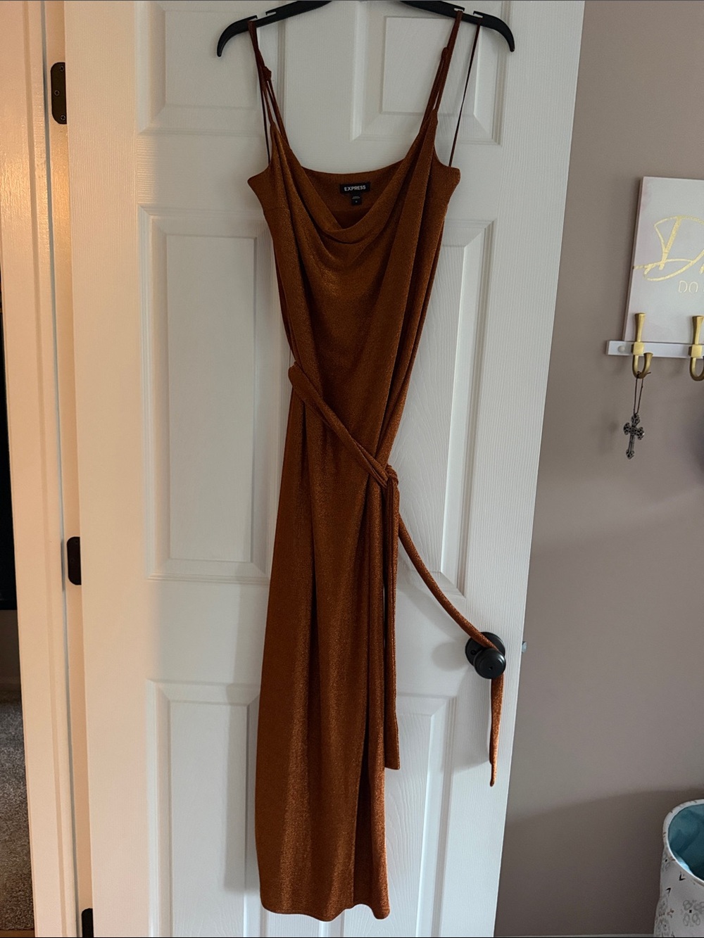 Express Rust Brown Cowl Neck Maxi Slip Dress
